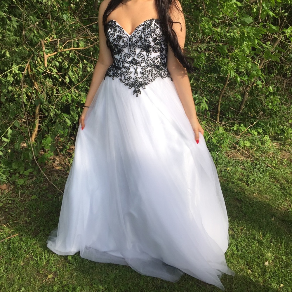 Black and white Davids bridal prom dress